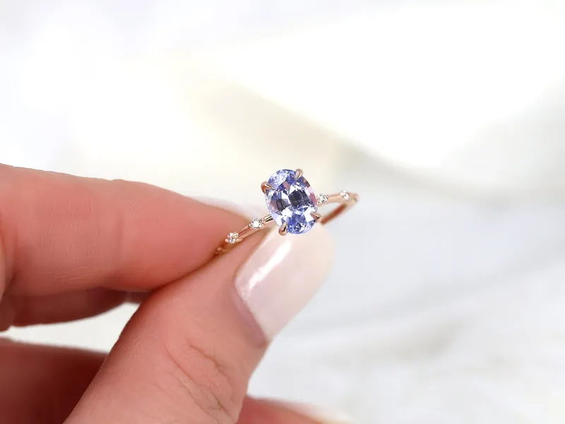 1.95ct Ready to Ship Alix 14kt Rose Gold Lavender Sapphire Diamond Dainty Oval Solitaire Ring view 2