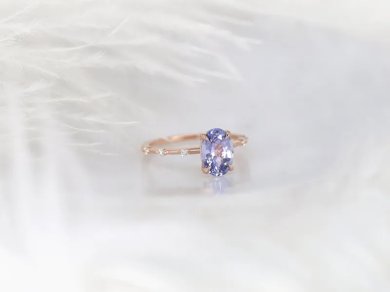 1.95ct Ready to Ship Alix 14kt Rose Gold Lavender Sapphire Diamond Dainty Oval Solitaire Ring view 7