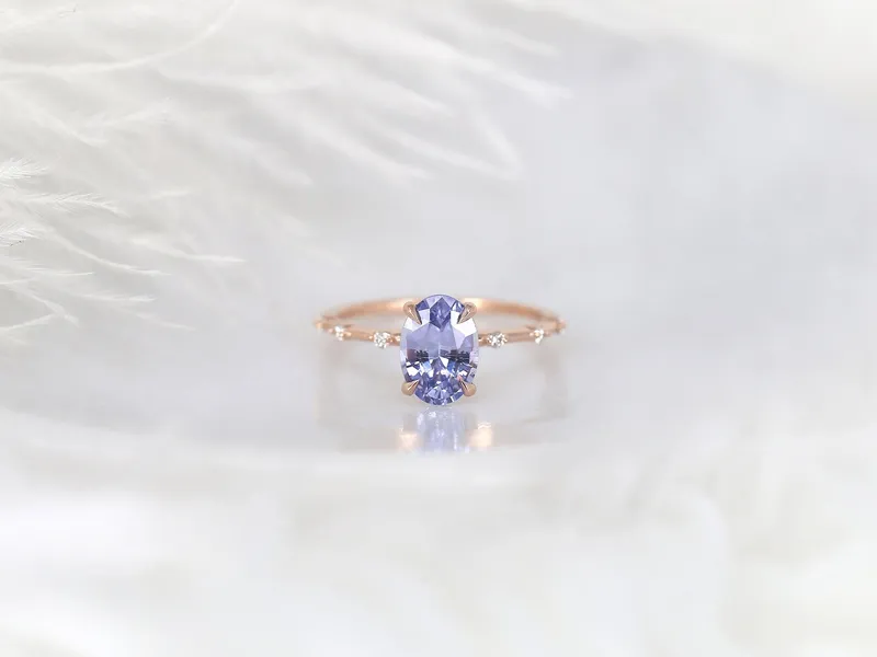 1.95ct Ready to Ship Alix 14kt Rose Gold Lavender Sapphire Diamond Dainty Oval Solitaire Ring view 6