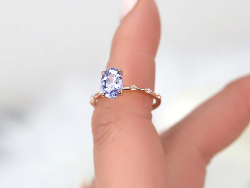1.95ct Ready to Ship Alix 14kt Rose Gold Lavender Sapphire Diamond Dainty Oval Solitaire Ring view 3