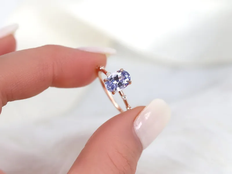 1.95ct Ready to Ship Alix 14kt Rose Gold Lavender Sapphire Diamond Dainty Oval Solitaire Ring blue diamond oval cut engagement ring