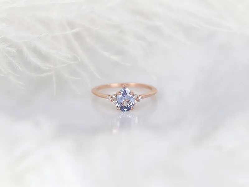 1.02ct Ready to Ship Juliet 14kt Rose Gold Lavender Cornflower Sapphire Diamond Art Deco Pear Cluster Ring vy 2