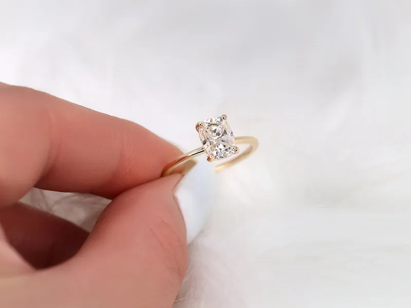 1.50ct Lola 8x6mm 14kt Gold Moissanite Ultra Dainty Elongated Cushion Solitaire Ring view 4
