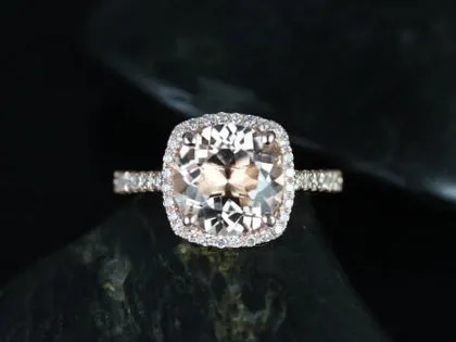 Ready to Ship Barra 9mm 14kt WHITE Gold Morganite Diamond Cushion Halo Ring view 3