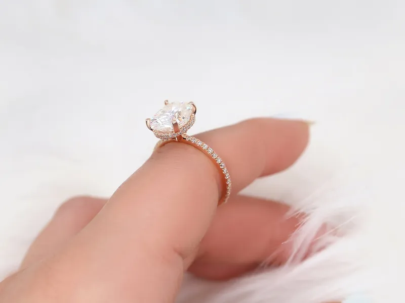 4.20ct EXTRA LOW Viviana 11x9mm 14kt Moissanite Diamond Oval Hidden Halo Ring vy 4