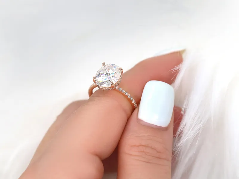 4.20ct EXTRA LOW Viviana 11x9mm 14kt Moissanite Diamond Oval Hidden Halo Ring vy 2