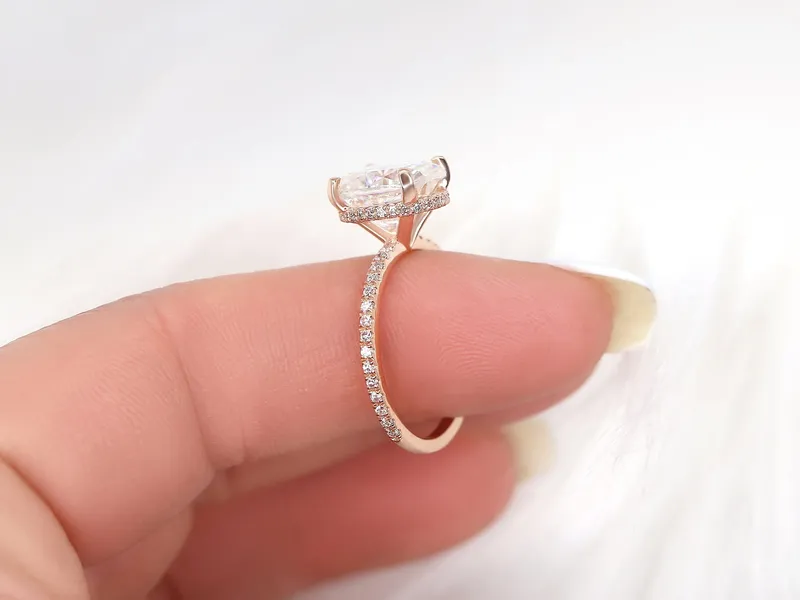 4.20ct EXTRA LOW Viviana 11x9mm 14kt Moissanite Diamond Oval Hidden Halo Ring vy 5