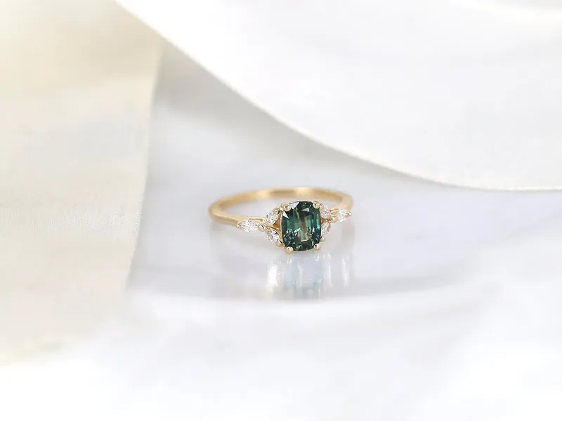 1.30ct Ready to Ship Geneva 14kt Gold Peacock Teal Sapphire Diamond Cushion Cluster Ring vy 7