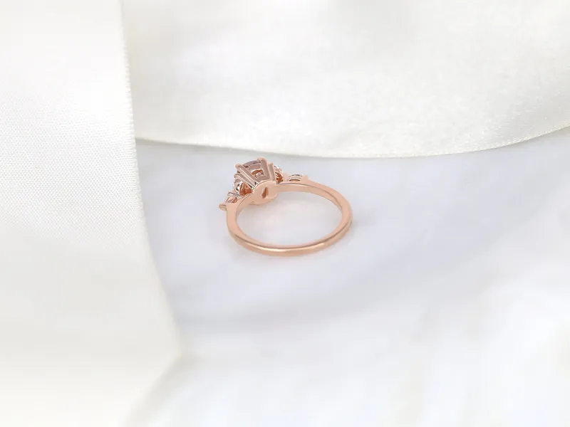 1.21ct Ready to Ship Geneva 14kt Rose Gold Champagne Peach Sapphire Diamond Cushion 3 Stone Ring vy 3