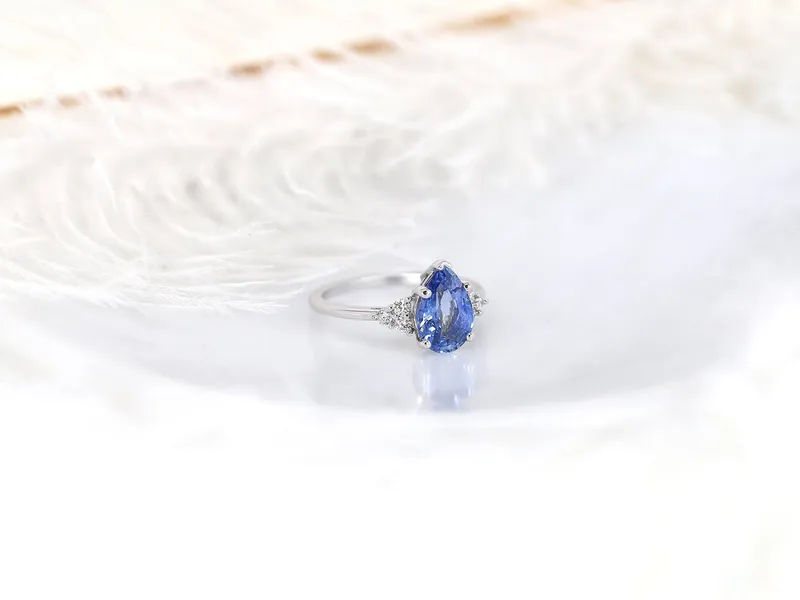 2.10ct Ready to Ship Juliet 14kt Gold Cornflower Blue Sapphire Diamond Pear Cluster Ring vy 6