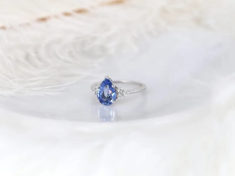 2.10ct Ready to Ship Juliet 14kt Gold Cornflower Blue Sapphire Diamond Pear Cluster Ring vy 5