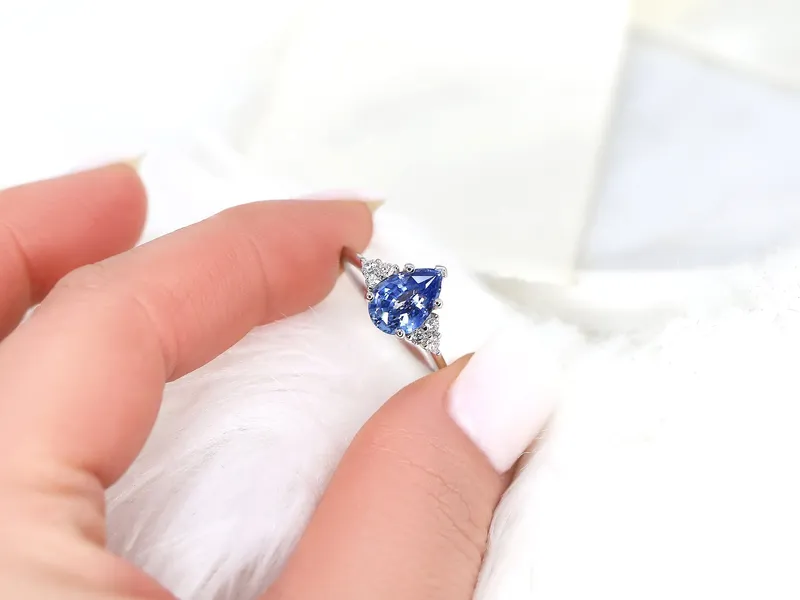 2.10ct Ready to Ship Juliet 14kt Gold Cornflower Blue Sapphire Diamond Pear Cluster Ring blue sapphire pear cut engagement ring