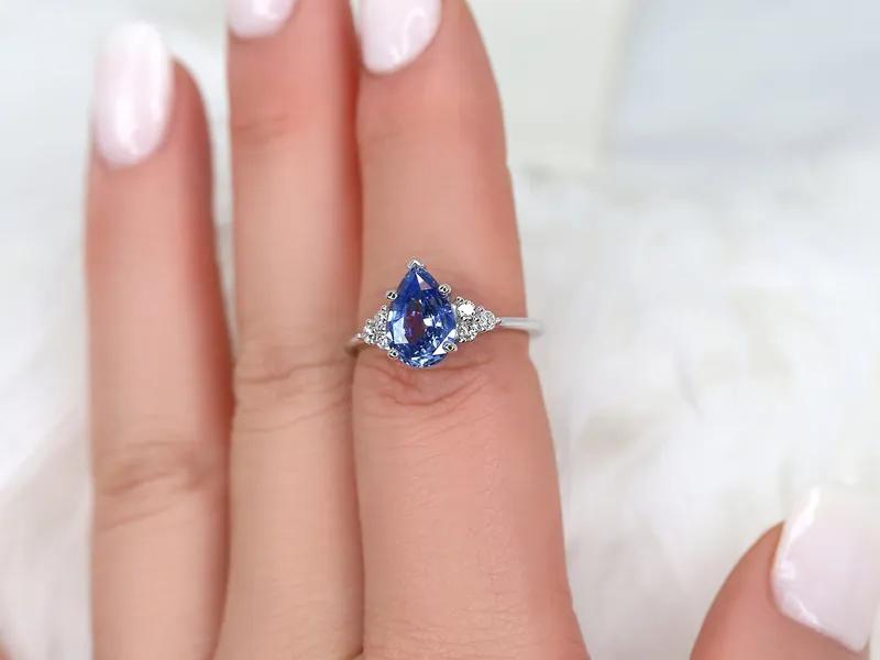 2.10ct Ready to Ship Juliet 14kt Gold Cornflower Blue Sapphire Diamond Pear Cluster Ring vy 3