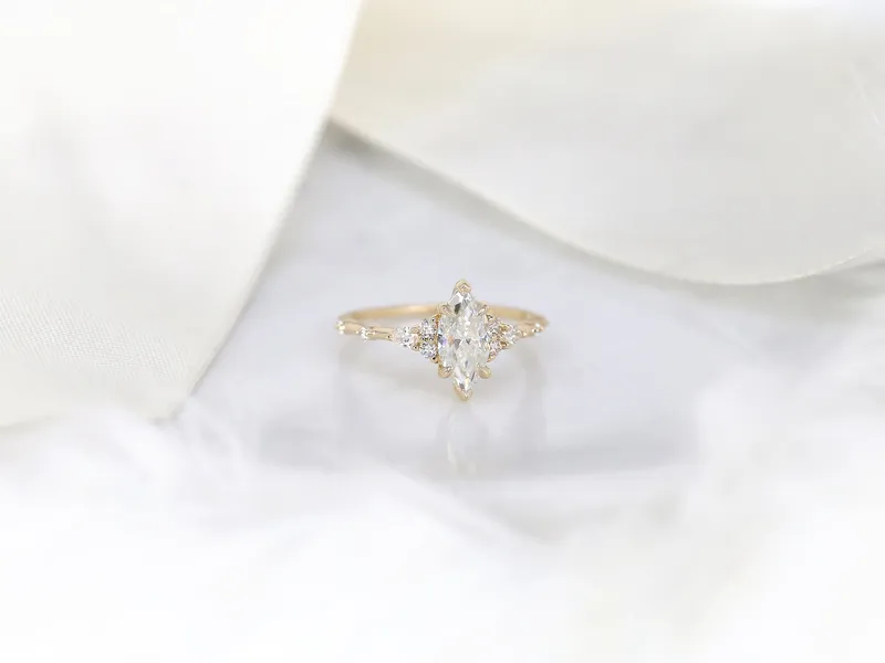 1ct Astrid 10x5mm 14kt Gold Moissanite Diamond Marquise Cluster Ring vy 5