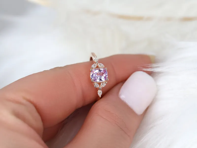 0.98ct Ready to Ship Geneva 14kt Rose Gold Pink Sapphire Diamond Cushion Cluster Ring vy 2