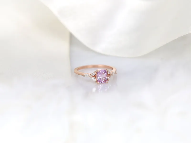 0.98ct Ready to Ship Geneva 14kt Rose Gold Pink Sapphire Diamond Cushion Cluster Ring vy 5