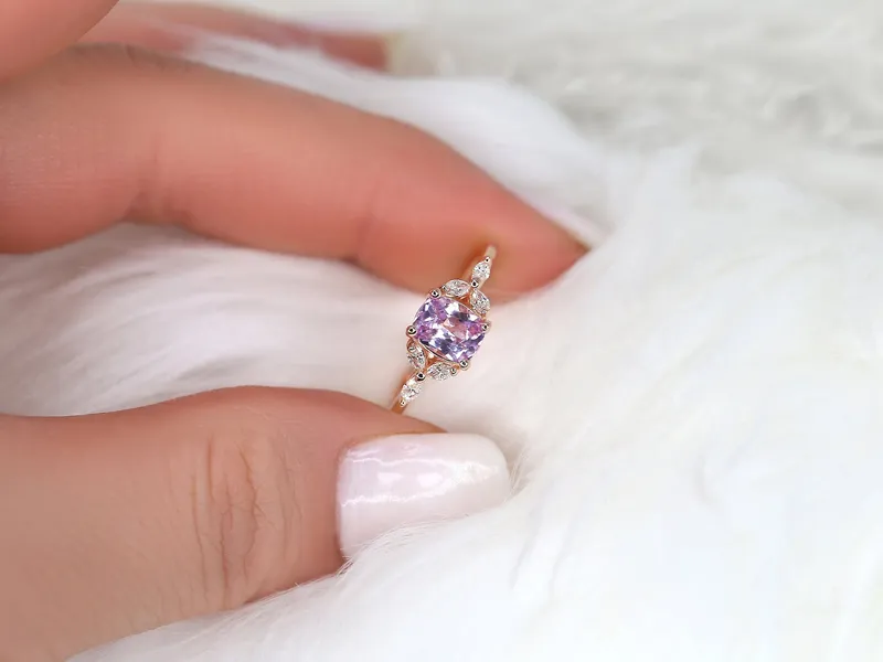 0.98ct Ready to Ship Geneva 14kt Rose Gold Pink Sapphire Diamond Cushion Cluster Ring vy 4
