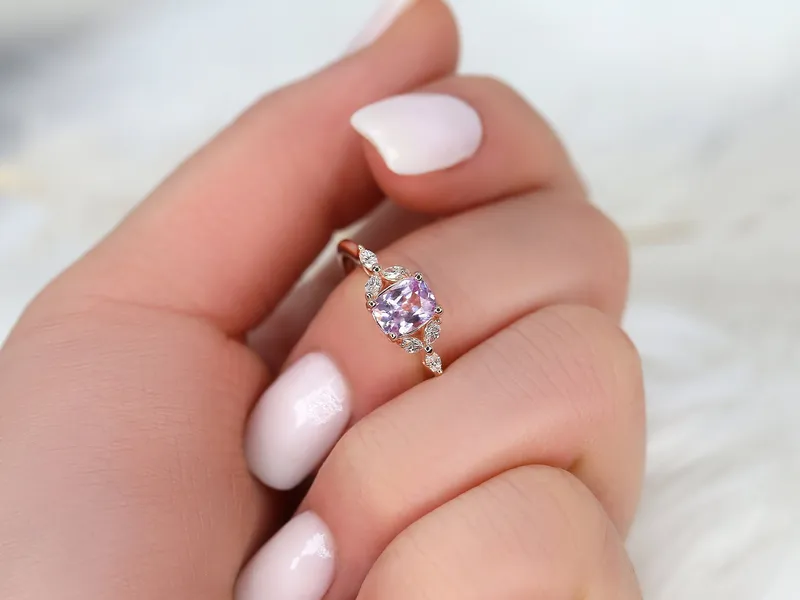 0.98ct Ready to Ship Geneva 14kt Rose Gold Pink Sapphire Diamond Cushion Cluster Ring pink diamond cushion cut engagement ring