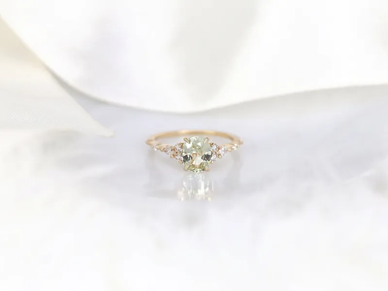 1.65ct Ready to Ship Aspen 14kt Gold Champagne Sapphire Diamond Oval Cluster Ring view 7
