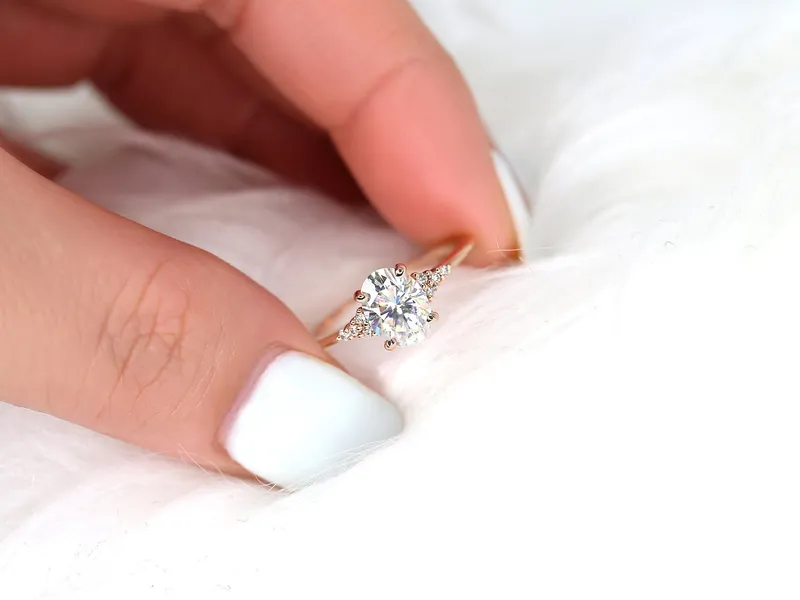 1.50ct Ready to Ship Maddy 8x6mm 14kt WHITE Gold NEO GH Moissanite Diamond Oval Cluster Ring vy 3