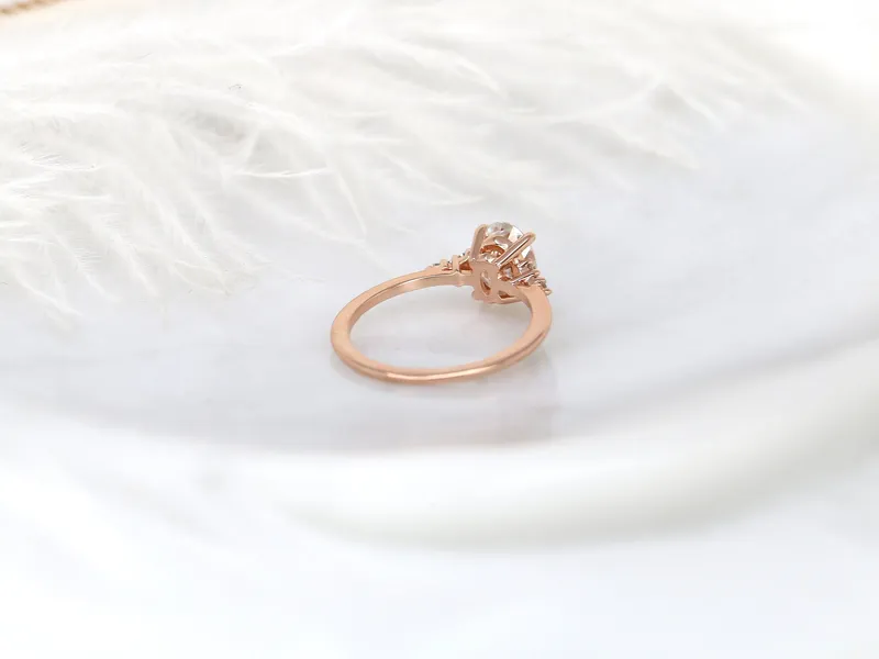 Ready to Ship Maddy 7x5mm 14kt YELLOW Gold Forever One Moissanite Diamonds Dainty Oval 3 Stone Engagement Ring,Oval Cluster Ring view 4