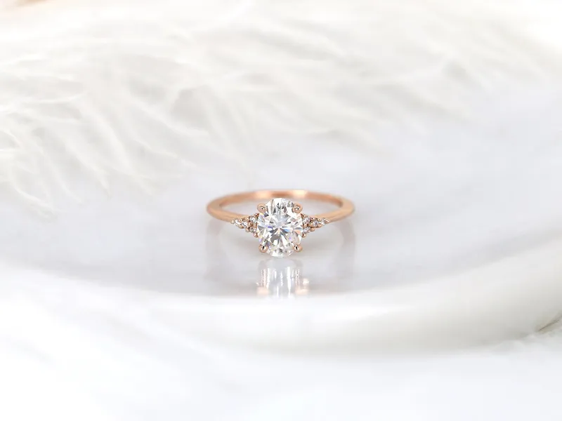 Ready to Ship Maddy 7x5mm 14kt YELLOW Gold Forever One Moissanite Diamonds Dainty Oval 3 Stone Engagement Ring,Oval Cluster Ring oval cut engagement ring