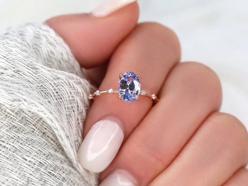 1.95ct Ready to Ship Alix 14kt Rose Gold Lavender Sapphire Diamond Dainty Oval Solitaire Ring view 4