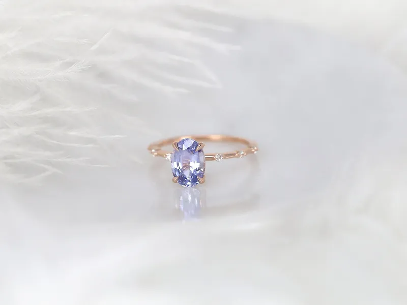 1.95ct Ready to Ship Alix 14kt Rose Gold Lavender Sapphire Diamond Dainty Oval Solitaire Ring view 5