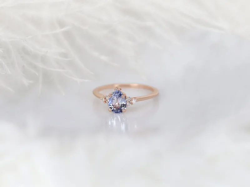 1.02ct Ready to Ship Juliet 14kt Rose Gold Lavender Cornflower Sapphire Diamond Art Deco Pear Cluster Ring vy 5