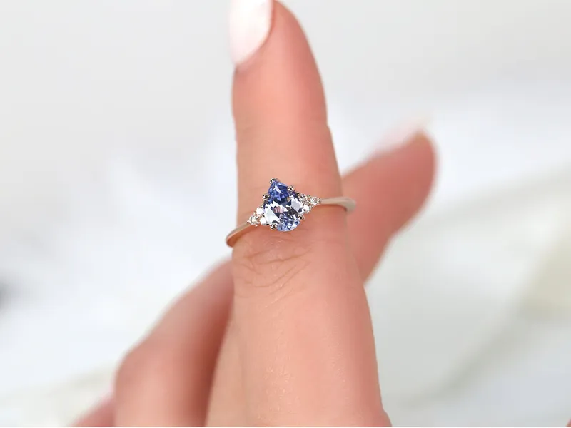 1.02ct Ready to Ship Juliet 14kt Rose Gold Lavender Cornflower Sapphire Diamond Art Deco Pear Cluster Ring vy 4