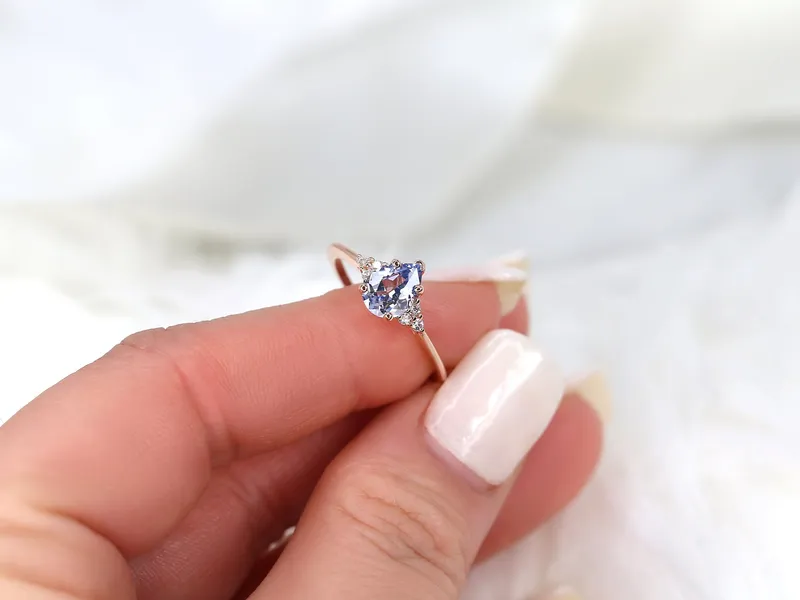 1.02ct Ready to Ship Juliet 14kt Rose Gold Lavender Cornflower Sapphire Diamond Art Deco Pear Cluster Ring vy 6