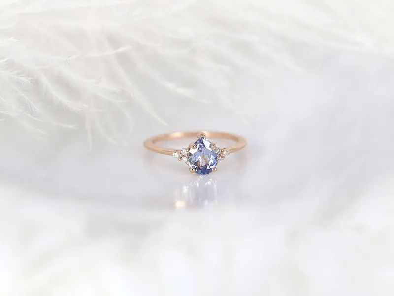 1.02ct Ready to Ship Juliet 14kt Rose Gold Lavender Cornflower Sapphire Diamond Art Deco Pear Cluster Ring sapphire pear cut engagement ring