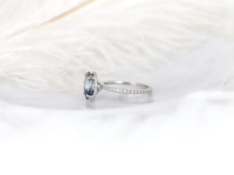 3.77ct Ready to Ship Low Viviana 14kt White Gold Tsunami Galaxy Blue Sapphire Oval Scarf Halo Ring vy 8