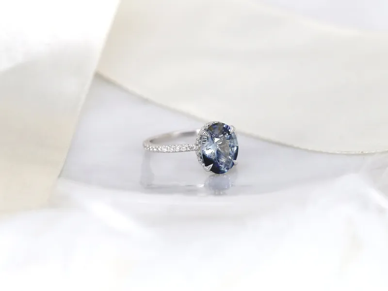 3.77ct Ready to Ship Low Viviana 14kt White Gold Tsunami Galaxy Blue Sapphire Oval Scarf Halo Ring vy 7