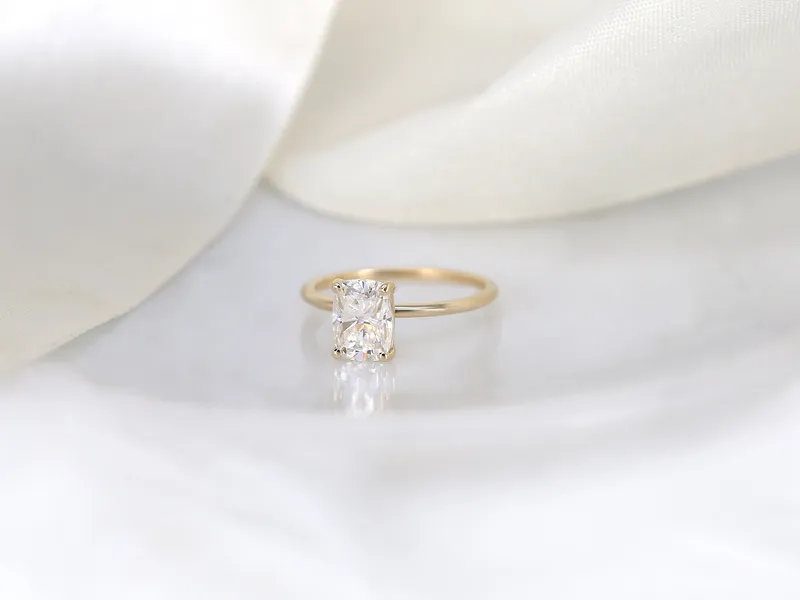 1.50ct Lola 8x6mm 14kt Gold Moissanite Ultra Dainty Elongated Cushion Solitaire Ring view 7
