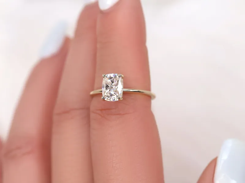1.50ct Lola 8x6mm 14kt Gold Moissanite Ultra Dainty Elongated Cushion Solitaire Ring view 3