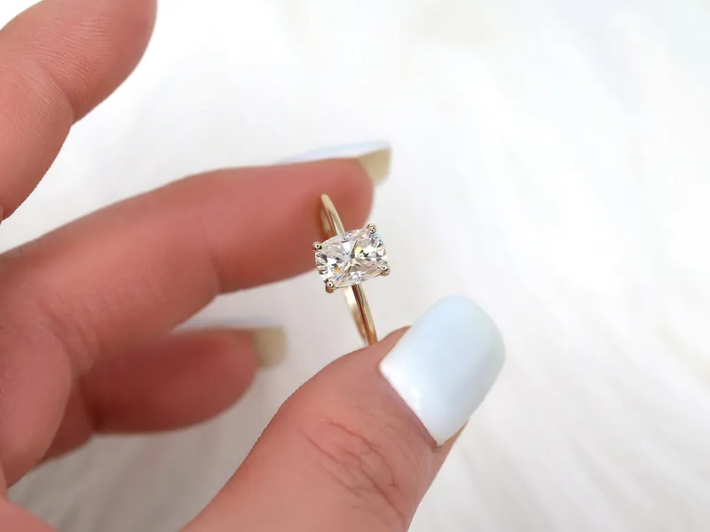 1.50ct Lola 8x6mm 14kt Gold Moissanite Ultra Dainty Elongated Cushion Solitaire Ring view 5