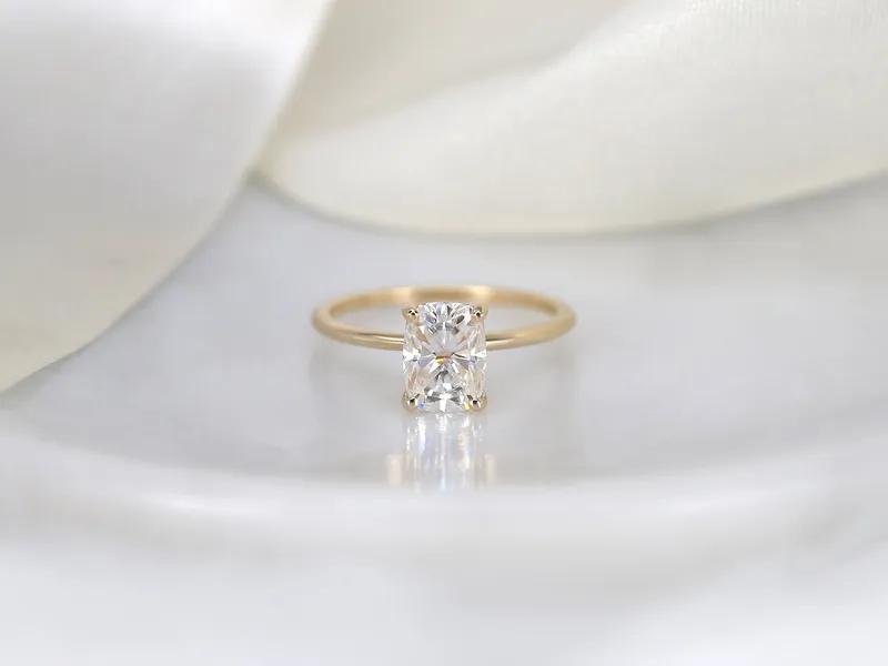1.50ct Lola 8x6mm 14kt Gold Moissanite Ultra Dainty Elongated Cushion Solitaire Ring view 6