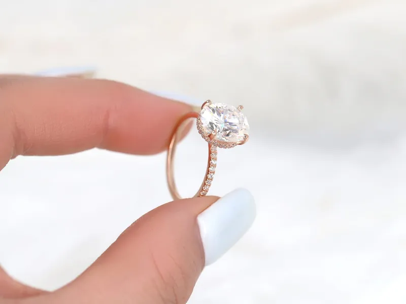 4.20ct EXTRA LOW Viviana 11x9mm 14kt Moissanite Diamond Oval Hidden Halo Ring vy 3