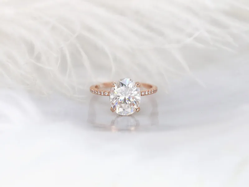 4.20ct EXTRA LOW Viviana 11x9mm 14kt Moissanite Diamond Oval Hidden Halo Ring vy 6