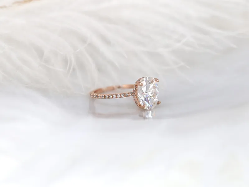4.20ct EXTRA LOW Viviana 11x9mm 14kt Moissanite Diamond Oval Hidden Halo Ring vy 7