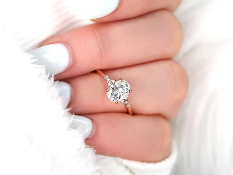 1.50ct Ready to Ship Maddy 8x6mm 14kt WHITE Gold NEO GH Moissanite Diamond Oval Cluster Ring vy 2