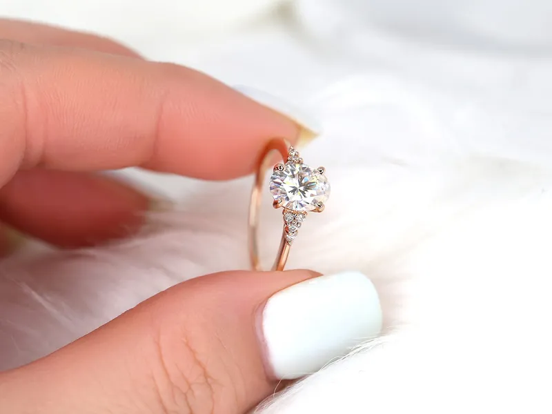 1.50ct Ready to Ship Maddy 8x6mm 14kt WHITE Gold NEO GH Moissanite Diamond Oval Cluster Ring vy 4