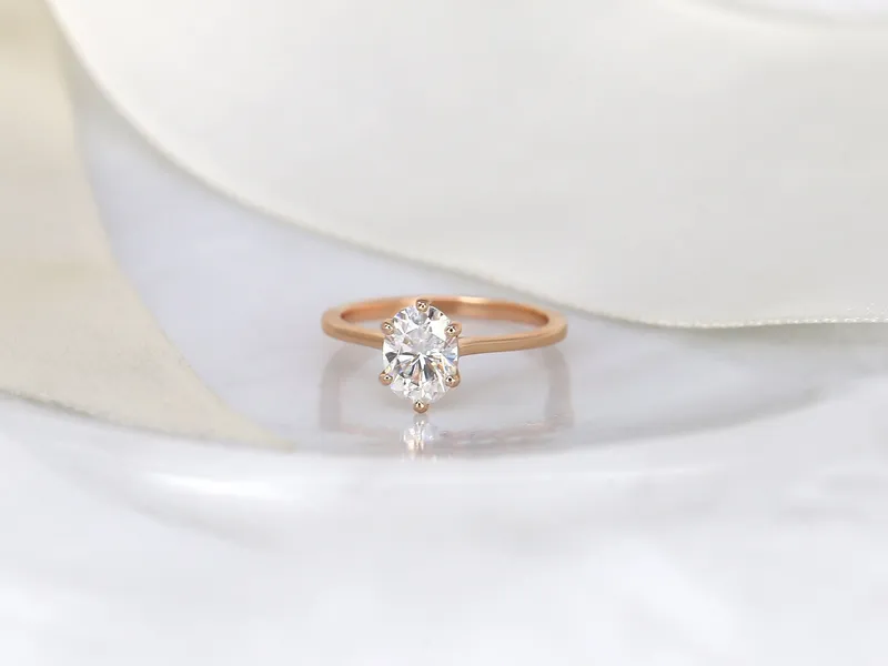 1.50ct Skinny Lexus 8x6mm 14kt Gold Moissanite Six Prong Oval Solitaire Ring vy 5