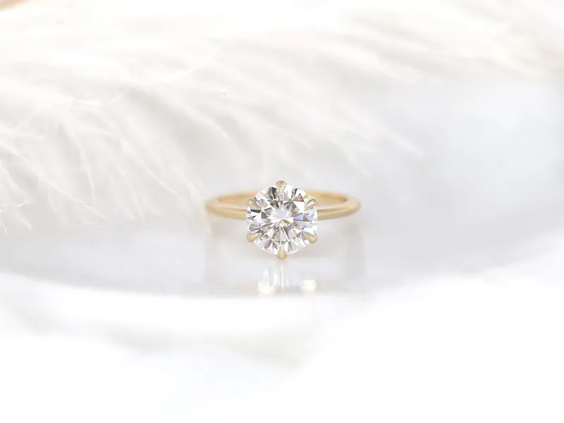 2.70cts Skinny Webster 9mm 14kt Gold Moissanite 6 Prong Dainty Round Solitaire Ring vy 6
