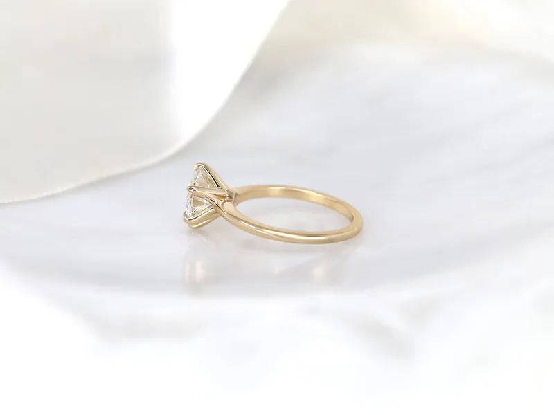 2.70cts Skinny Webster 9mm 14kt Gold Moissanite 6 Prong Dainty Round Solitaire Ring vy 8
