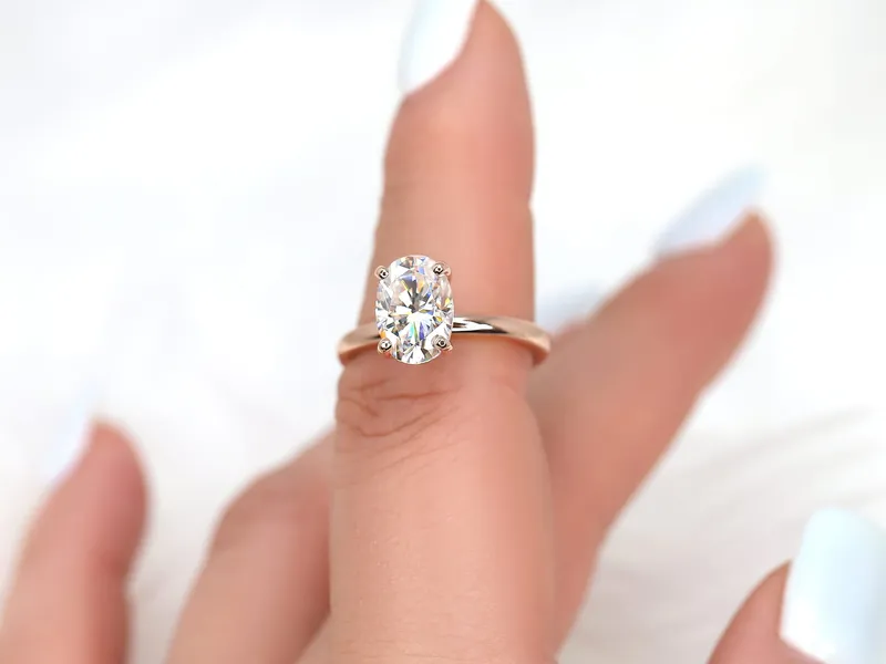 2.50ct Dakota 2MM 10x7mm 14kt Gold Moissanite Oval Solitaire Ring vy 3