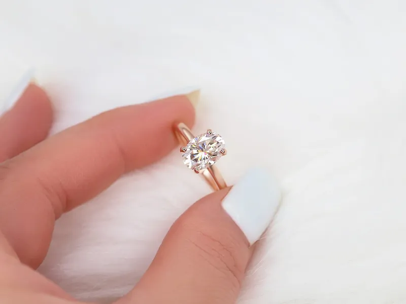 2.50ct Ready to Ship Dakota 2MM 10x7mm 14kt YELLOW Gold Forever One DEF Moissanite 4 Prong Oval Solitaire Engagement Ring view 4