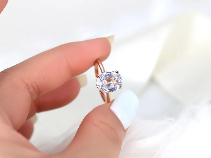 3.70ct ct Ready to Ship Dakota 14kt Rose Gold Lavender Cornflower Sapphire Oval Solitaire Ring view 4