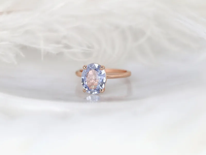 3.70ct ct Ready to Ship Dakota 14kt Rose Gold Lavender Cornflower Sapphire Oval Solitaire Ring view 8